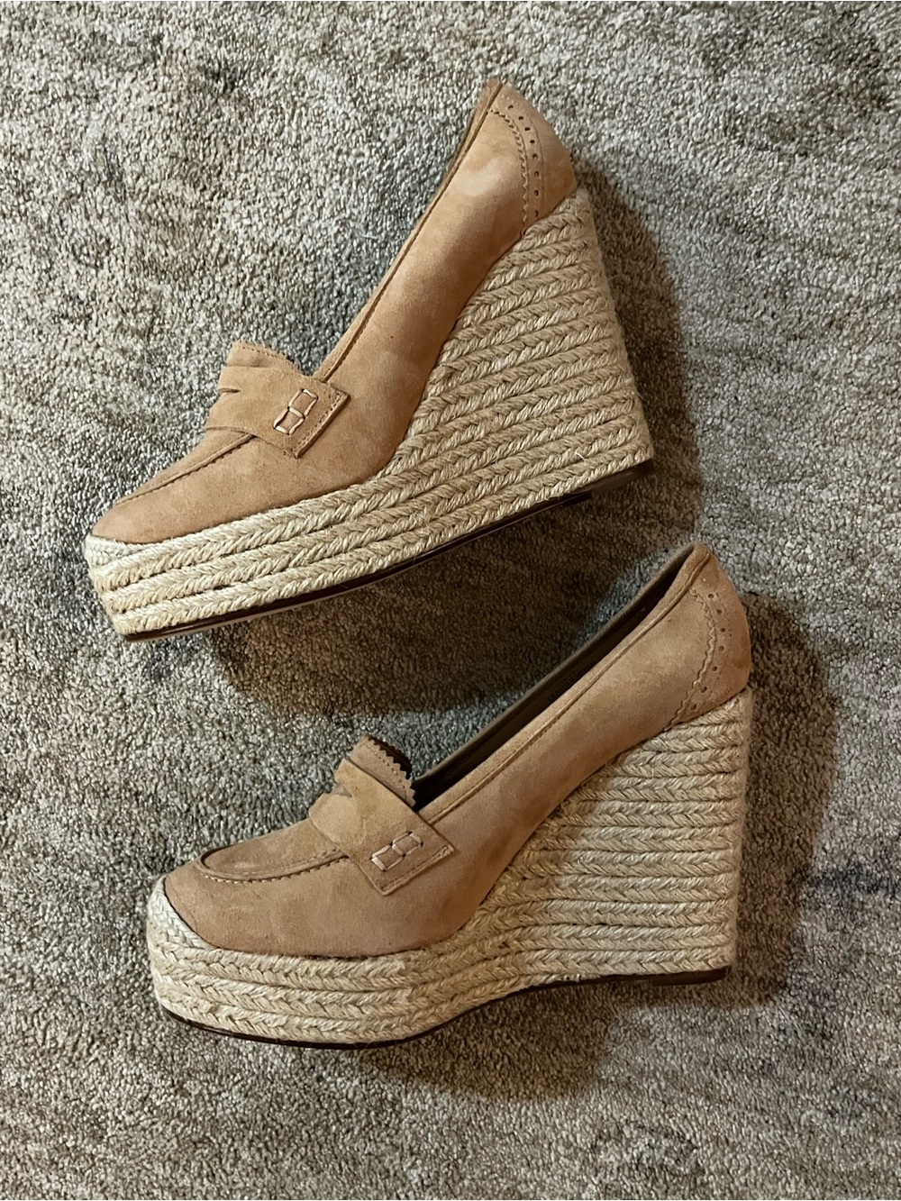 Women's Suede Espadrille Wedge Loafers in Tan